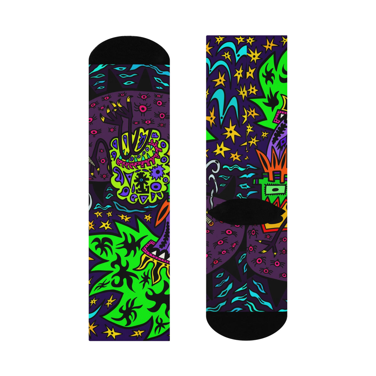 Psychedelic Skull Crew Socks — Bright Neon Day of the Dead Floral Design