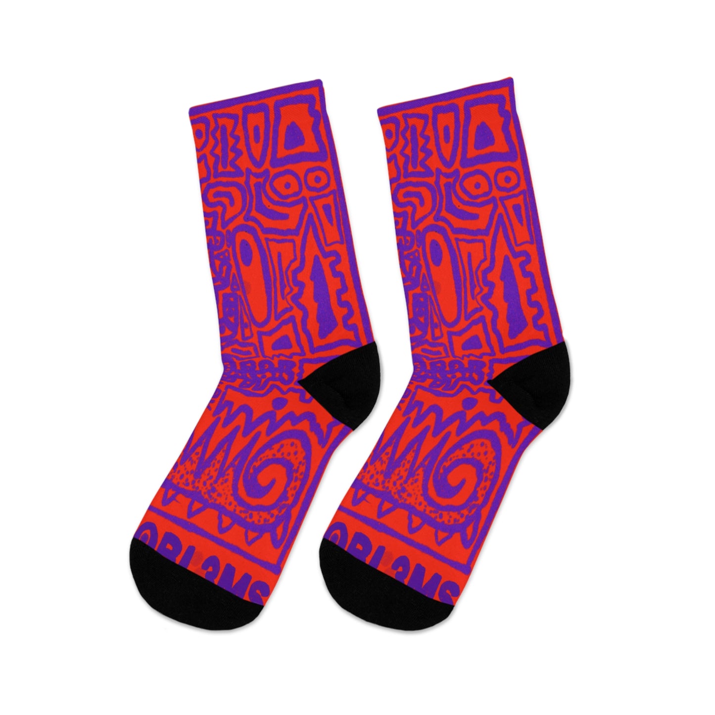 Abstract Retro Doodle Socks — Purple & Red Recycled Polyester Crew Socks