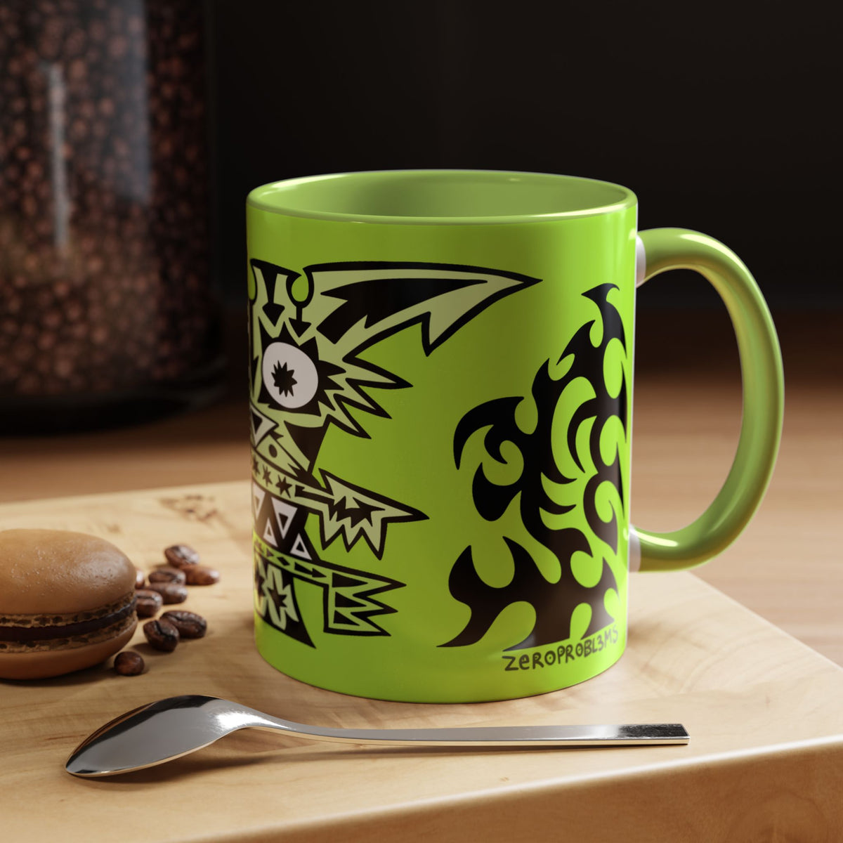 Neon Tribal Tiger Coffee Mug — Bold Green Accent