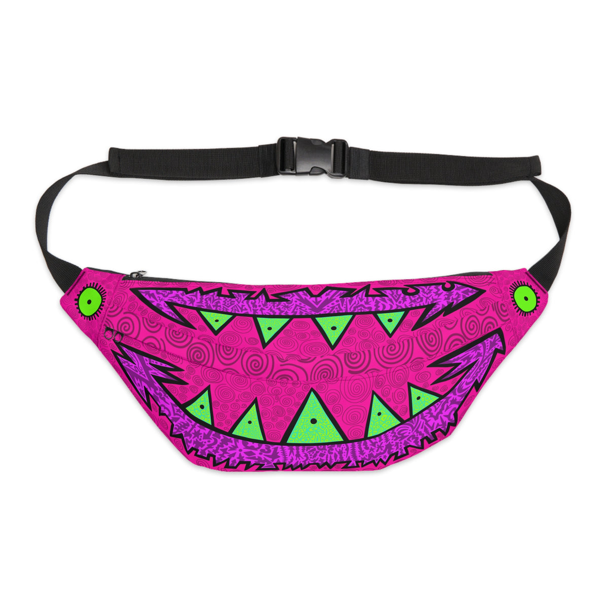 Pink Monster Smile Fanny Pack — Neon Green Teeth Festival Waist Bag