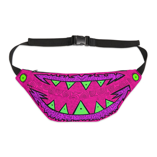 Pink Monster Smile Fanny Pack — Neon Green Teeth Festival Waist Bag