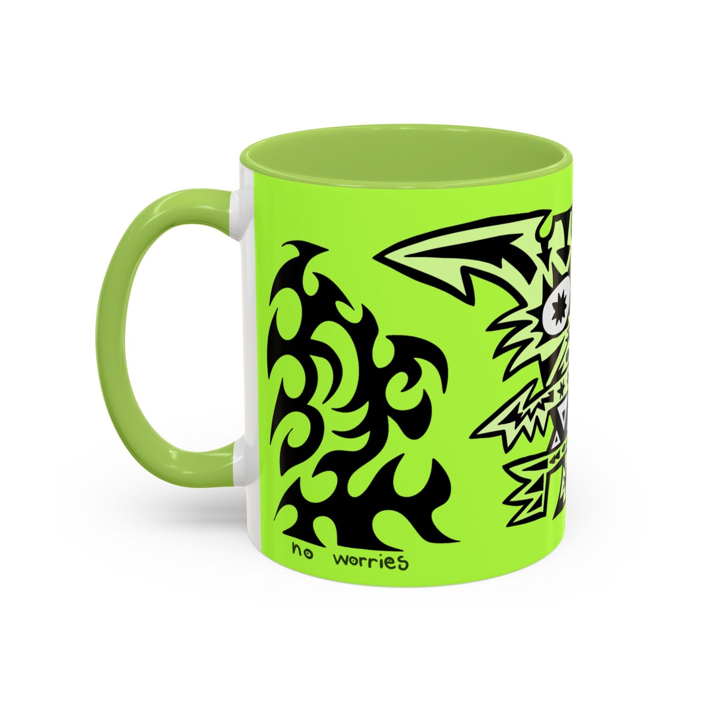 Neon Tribal Tiger Coffee Mug — Bold Green Accent