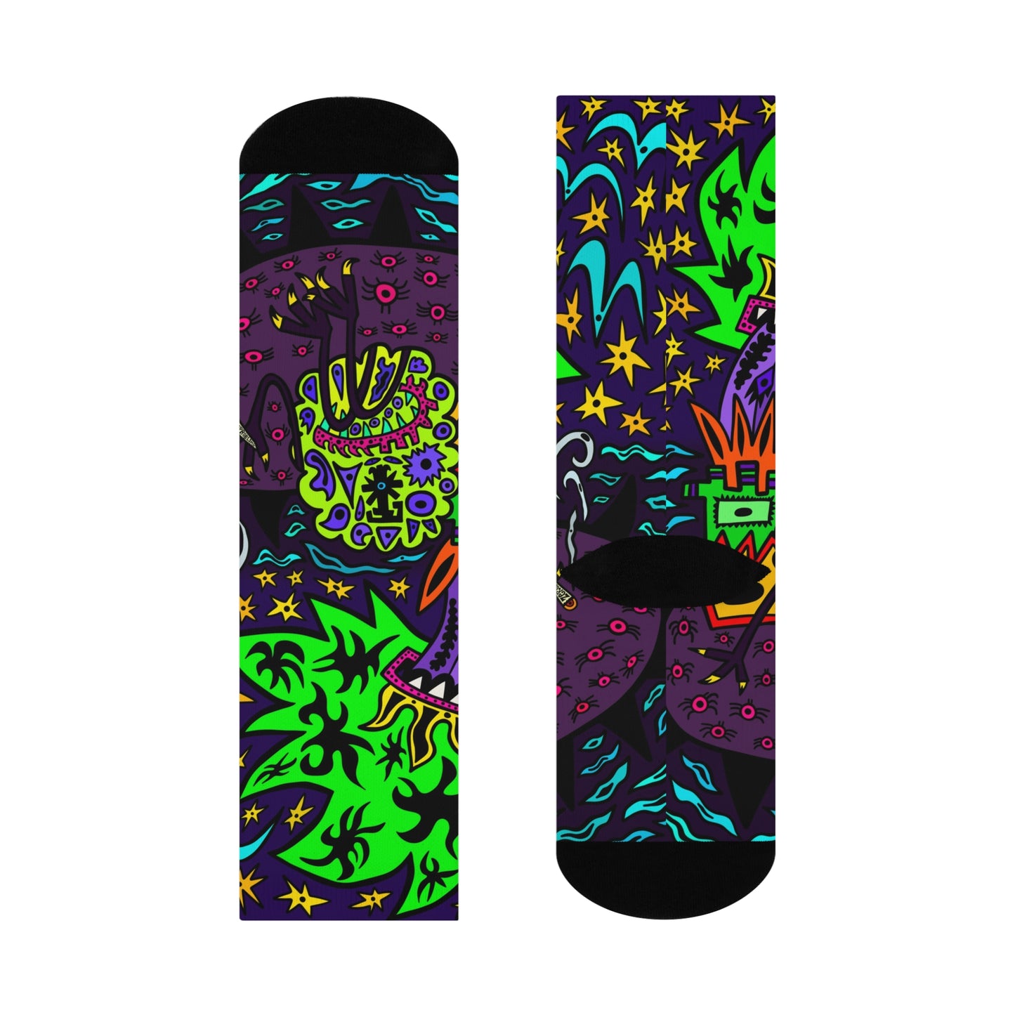 Psychedelic Skull Crew Socks — Bright Neon Day of the Dead Floral Design