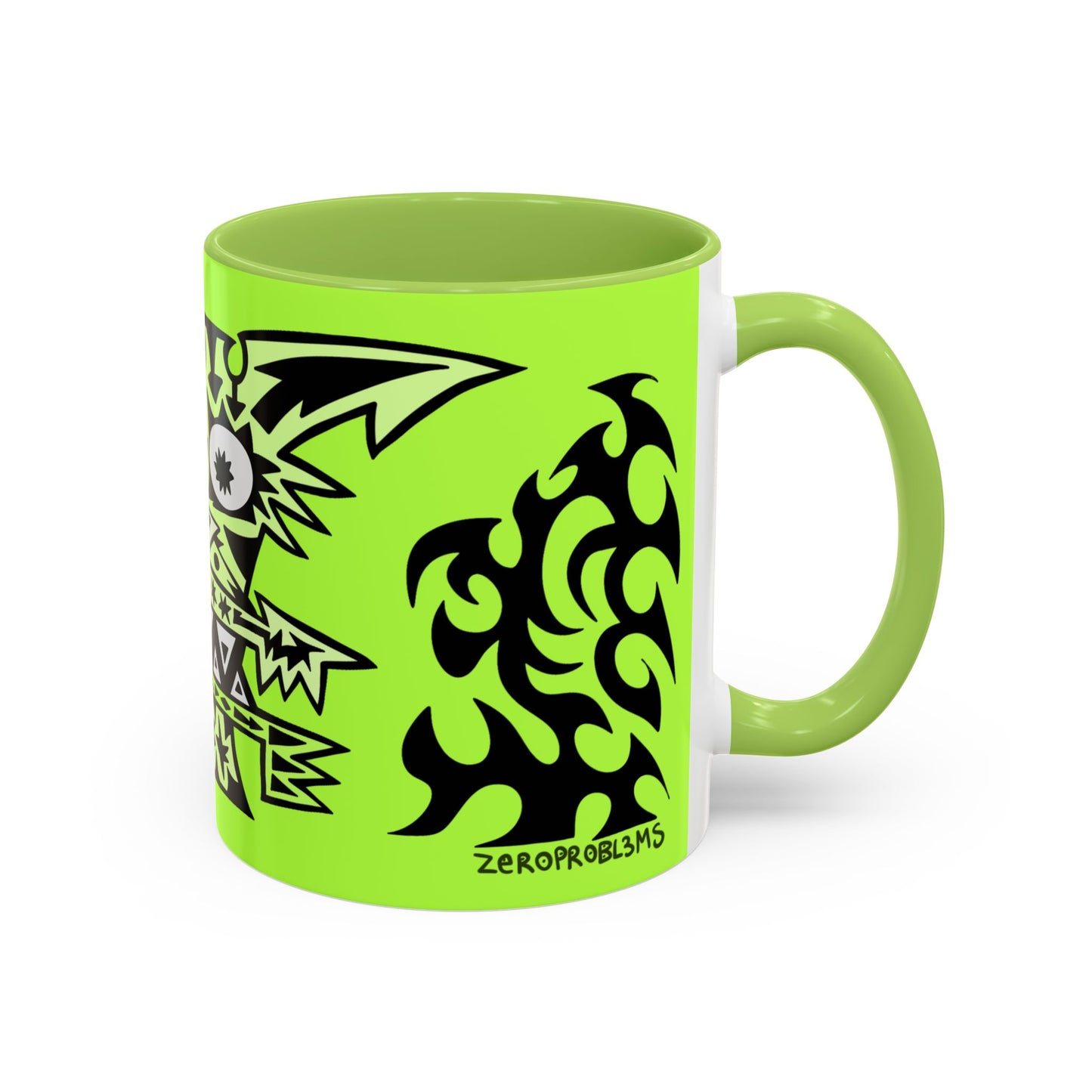 Neon Tribal Tiger Coffee Mug — Bold Green Accent