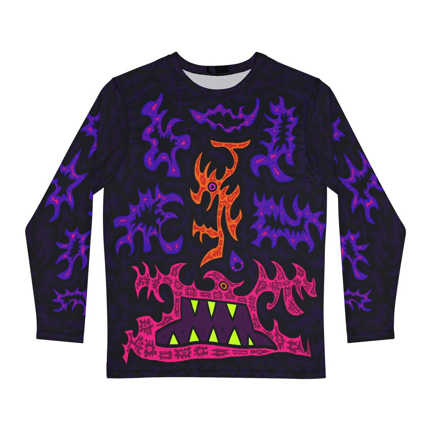 Men's Long Sleeve Shirt — Neon Tribal Monster All-Over Print