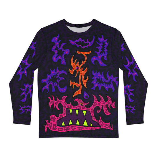 Men's Long Sleeve Shirt — Neon Tribal Monster All-Over Print