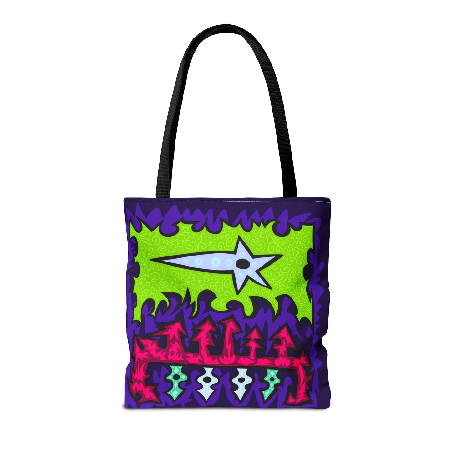 Psychedelic Monster Tote Bag — Neon Eye & Teeth All-Over Print