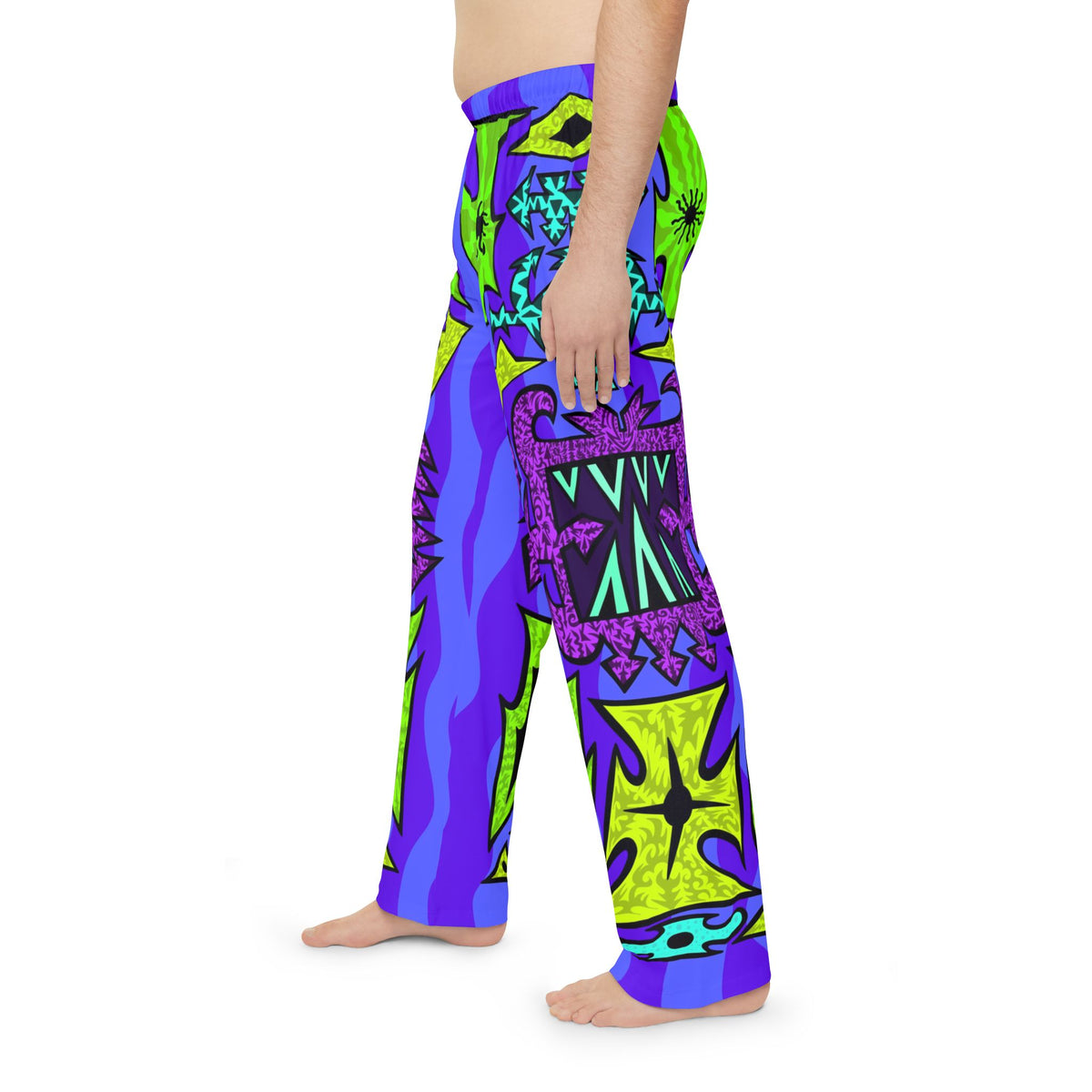 Psychedelic Pattern Pajama Pants — Neon Tribal AOP Lounge Sleepwear