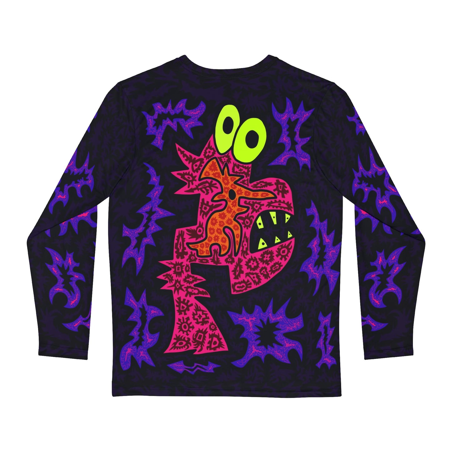 Men's Long Sleeve Shirt — Neon Tribal Monster All-Over Print