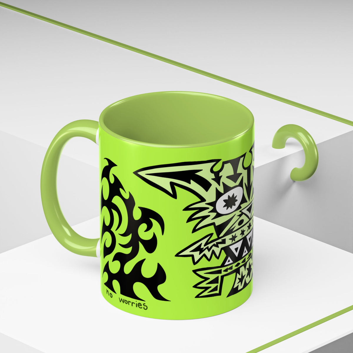 Neon Tribal Tiger Coffee Mug — Bold Green Accent