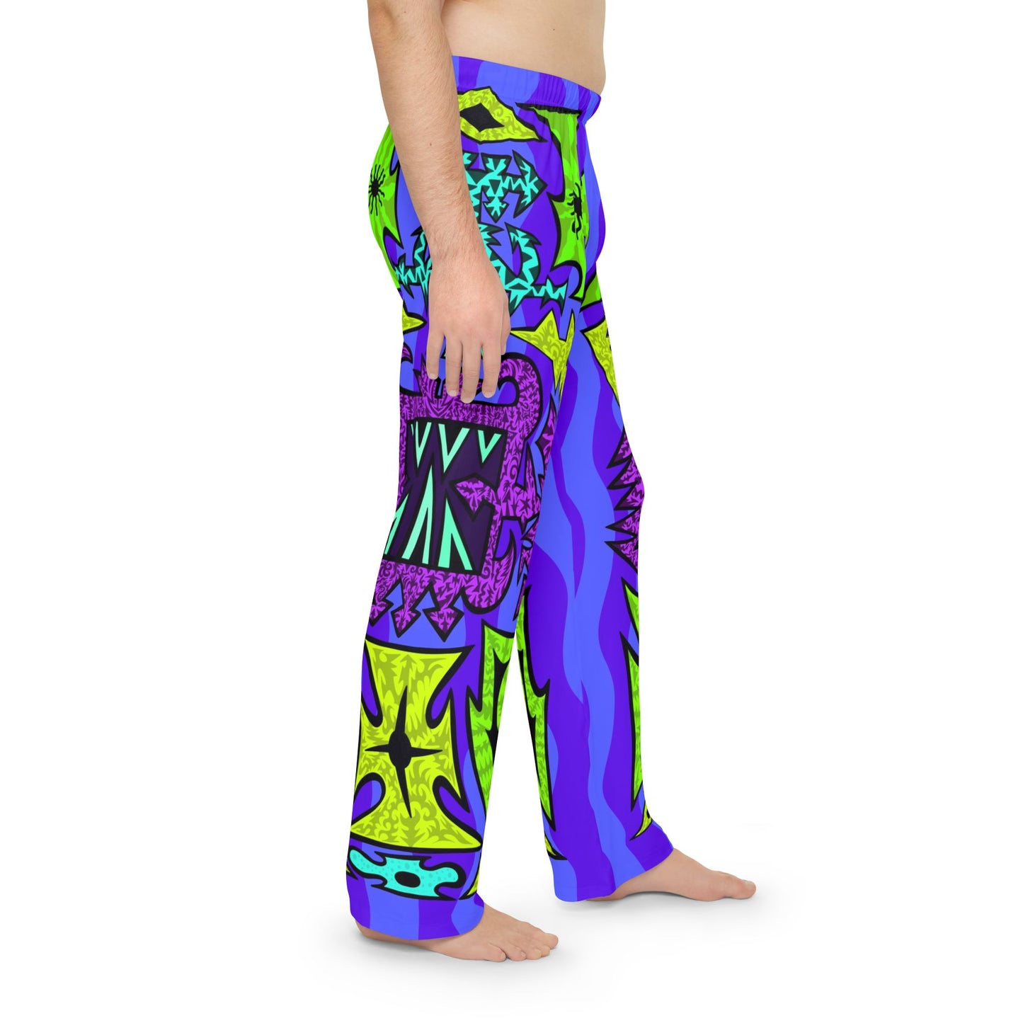Psychedelic Pattern Pajama Pants — Neon Tribal AOP Lounge Sleepwear