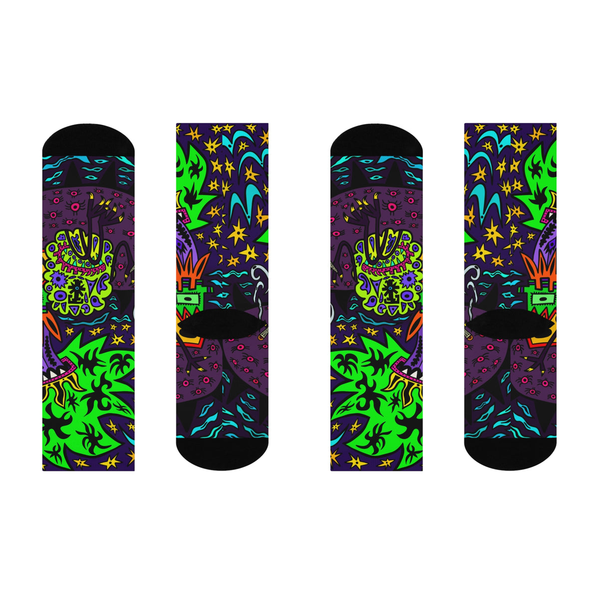 Psychedelic Skull Crew Socks — Bright Neon Day of the Dead Floral Design